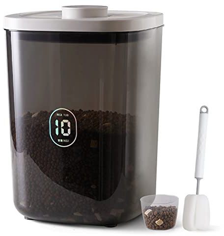 LivLab 25 lbs Rice Dispenser,10.5 Qt/10 L/22-25 lbs Rice Container Storage with Measuring Cup & Brush Food Cereal Container Bins Household for Kitchen Pantry Organization (AY-10KG-GREY)