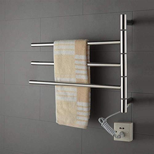 KLZUOPT Scaldasalviette Scaldasalviette Elettrico, Scaldasalviette Elettrico a Parete a 3 Bar in Acciaio Inossidabile Scaldasalviette Girevole a 180° per Bagno