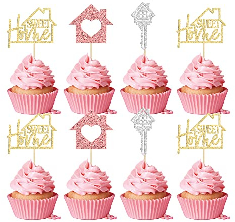 Gyufise 24 Pack Sweet Home Cupcake Toppers Glitter key Housewarming Cupcake Picks for Welcome New Home Theme Party Cake Decorations Supplies Multicolor