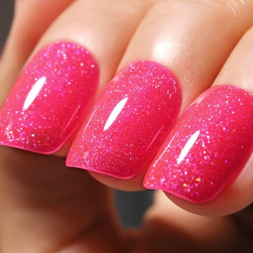 IMTITI Rosa Glitzer UV Gel Nagellack - 15 ml LED Soak Off Manicure Nail Art in Klassischem und All-Match Stil Lacquer Varnish