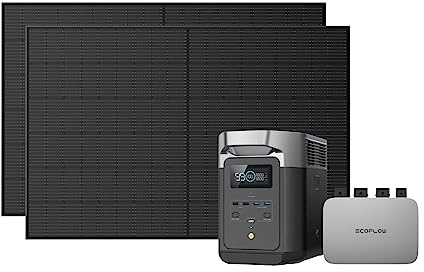 EcoFlow PowerStream Balkonkraftwerk, WLAN netzgekoppelter Mikrowechselrichter, 400W Rigid Solarpanels ×2, 1kWh Delta 2 tragbare Powerstation, App-Steuerung, Energieverbrauchssteuerung