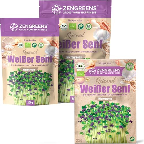 ZenGreens® - Graines de moutarde blanche bio - Choisissez entre 10g, 200g et 500g - Graines de moutarde blanche avec un taux de germination supérieur à 97% - Microgreens