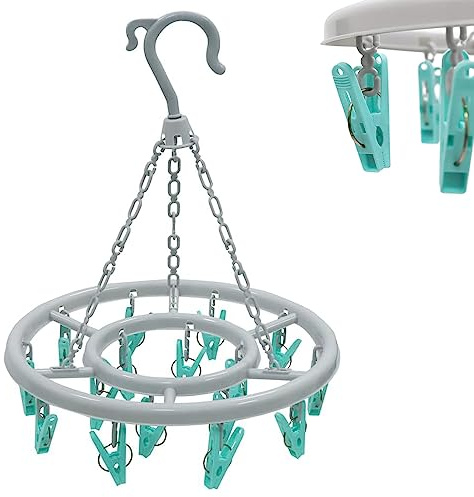 pegs It Round Sock Dryer Incl.16 Clothes Pegs Sock Hanger for Washing Line Quick and Efficient Drying Sock Dryer with pegs Lightweight & Rust-Proof | Aqua Blue & Grey