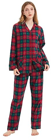 Couple flanellpläd pyjamas-set, Damgrön och röd rutig, XL