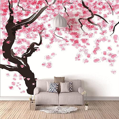 GIVLWF Papier Peint Panoramique de Cerisier Rose Du Japon, La Peinture à L'aquarelle Poster Murale Intissé - pour Chambre Salon Décoration Murale 450 x 315 cm