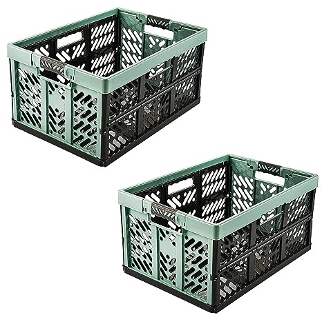 keeeper 2 stabila professionella fällbara lådor med Soft Touch-handtag, 45 l, Ben, Nordic Green (grön)