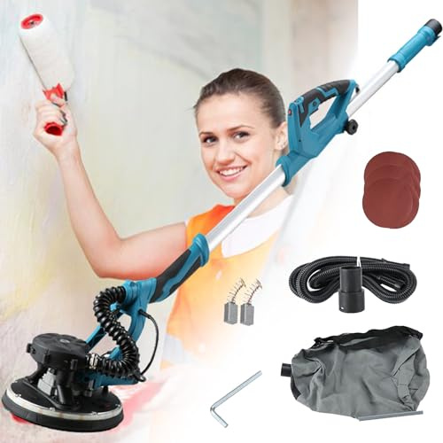 DPQYJPP Ponceuse électrique cloisons sèches 1800W,1000-2000 TR/Min,5 Vitesses Variables,20 Patins de Sable conçus pour poncer Les Murs et Les plafonds,avec lumière LED,Sander+20SandPad