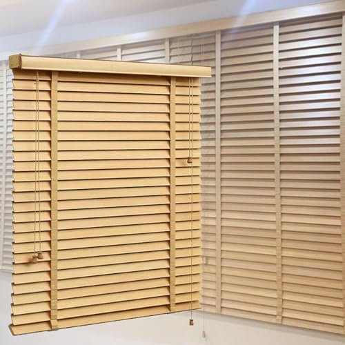 Holz Jalousien Verdunkelung Fenster Vorhänge,70/80/90/100/110/120cm horizontale Jalousette 50mm Lamellen Fensterläden,Echtholz-Jalousie für Zuhause Schlafzimmer,mit Bändern,WxH-100x220cm/39.5x87in