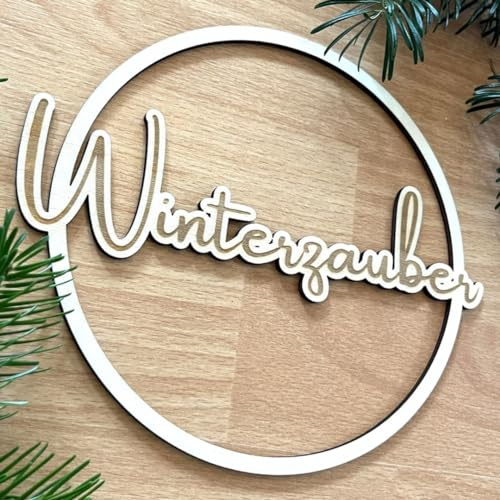 NoriKids Türschild Weihnachten & Advent – mit Schriftzug Winterzauber | Weihnachtsdeko aus Holz – Advent-Deko – handgefertigte Wanddeko – schlichter Türkranz – Geschenke aus Holz