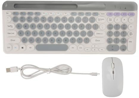 Jectse Combinazione Tastiera e Mouse Wireless, Tastiera Bluetooth retrò Punk da 2,4 GHz con Supporto per Tablet Telefono, Set Tastiera e Mouse per Computer di Dimensioni Complete in
