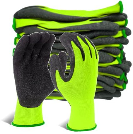 Evridwear Crinkle Latex Rubber Hand Coated Safety Work Gloves for Men Women General Multi Use Construction Warehouse Gardening Assembly Landscaping (X-Large,Green 12 Pairs)