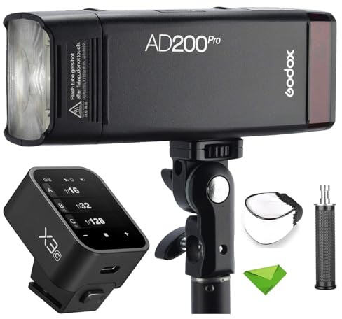 GODOX AD200 Pro AD200Pro + X3-C Déclencheur, Flash stroboscopique 200 WS 2,4 G, 1/8000 HSS, 500 flashs Pleine Puissance, Recyclage 0,01-1,8 s, Batterie 2900 mAh, Ampoule Nue/Speedlite