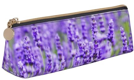 Bleistifttasche, Dreieckiges Stiftetui Tragbare Bleistifttasche Ledertasche Für Das Schulbüro,Lila Lavendel Bedruckt