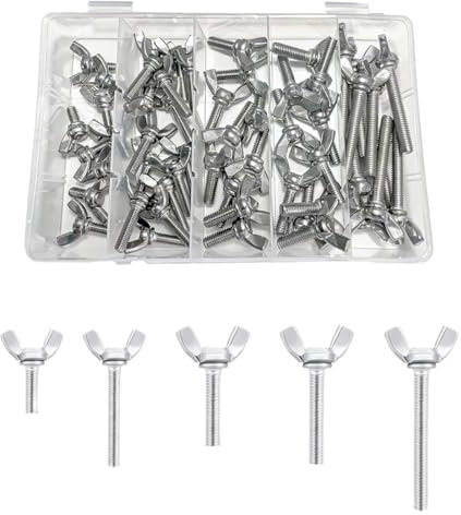 FKWKUW Flügelschraube,50 Stück Edelstahl Flügelschrauben Kit, Metric Thread Flügelschraube, Hand Schraub Flügelschraube