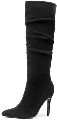 DREAM PAIRS Women's High Stiletto Knee High Boots,Black-Suede,8