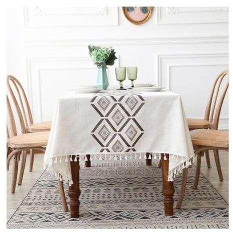 Epinki Tischtuch, Kaffee Tischdecken Geometrisch Quaste Polyester, Tischdecke für Biertisch Pflegeleicht Geeignet für Home Küche Dekoration, 90x90CM