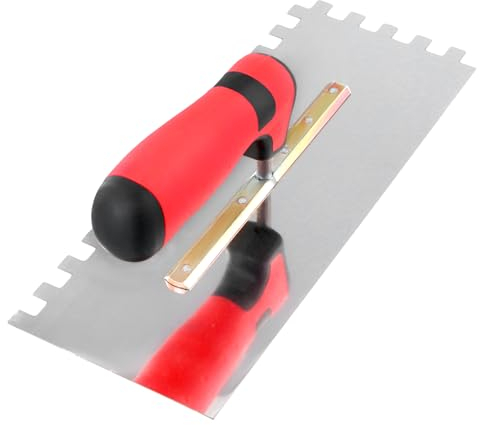 QWORK® Spatola Dentata 10x10 mm per Colla per Piastrelle - Spatola in Acciaio Inox con Manico Antiscivolo - 280x110 mm