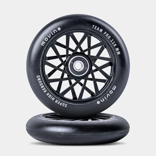 Movino Stunt Scooter Räder Rollen Ersatzräder Ersatzrollen 2 Stück 110 mm Aluminium Polyurethan Super High Rebound 100 kg Belastbar Alu Core Spoked Schwarz