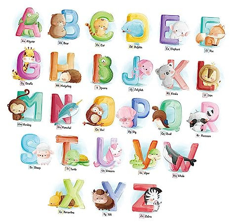 ORFOFE Tapete Wandaufkleber- Heimaufkleber Cartoon Tier Home Wand Aufkleber Pädagogisches Kinderzimmer Tapete Alphabet Wandaufkleber Für Saubere Glatte Oberflächen Tapeten Für
