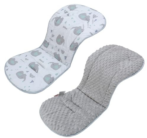 LAT Colchoneta Silla Paseo, Almohadilla Reversible para Cochecitos, Cojín Doble Cara para Silla de Auto y Carrito, Suave y Transpirable, Funda Universal para Bebés y Niños Pequeños (Elefante)