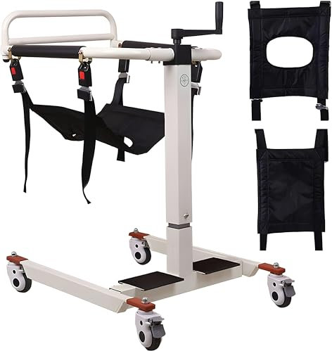 Sollevapazienti Manuale con Altezza Regolabile | Sollevatore Portatile con Imbracatura | Sedia da Trasferimento per Disabili e Anziani, Uso Domestico e in Auto