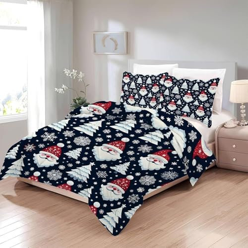 Bettdecke 200x220 Ohne Bezug Nutzbar, Weihnachtsschnee Bettdecken Waschbar Ganzjahresdecke Weihnachtsmann 4 Jahreszeiten Steppdecke, Bettzeug Microfaser mit 2 Kissenbezug für Sommer Winter Doppelbett