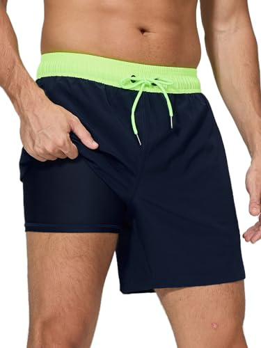 Arcweg Vattentäta badshorts för män, snabbtorkande 2-i-1, badplagg med kompressionsfoder för män, XXL