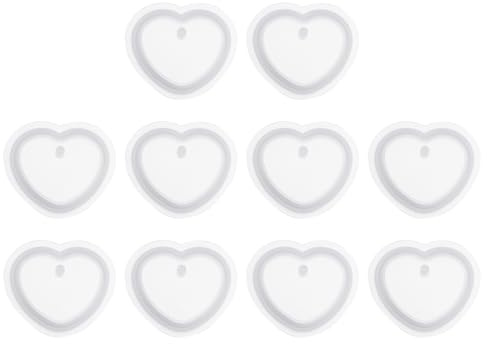 QUARKZMAN 10 Pcs Pequeños Moldes de Llavero de Resina en Forma de Corazón, Kit de Moldes de Silicona para Epoxy con Agujero para Llaveros de Colgante Adorno de Joyería Arte, Blanco