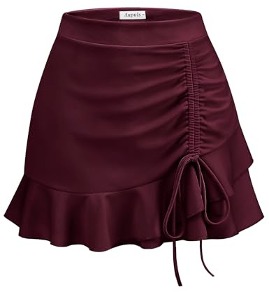 Aupuls Gonna da Donna Minigonna con Pantaloni Gonna Corta con Volant Gonna da Tennis Rockabilly per Carnevale, Bordeaux, XL