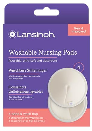 Lansinoh 4 inserti lavabili per allattamento, con rete per la biancheria, ultra assorbenti, interno super morbido in bambù biologico, riutilizzabili ed ecologiche