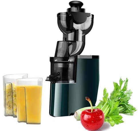 Extractor de jugos de 150 W, extractor de jugos de gran calibre, exprimidor lento, exprimidor lento de prensado en frío, exprimidor con alto rendimiento de jugo, exprimidor centrífugo compacto antig