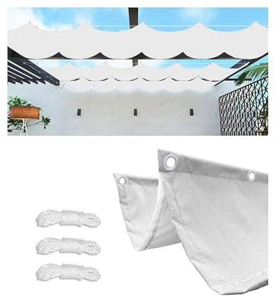 Vela Ombreggiante a Onda Retrattile 3.5x6M Tenda da Sole per Esterno Vele Ombreggianti Impermeabile Telo Parasole con Fune Occhiellato Protezione UV Tenda Vela per Giardino Terrazza Bianco