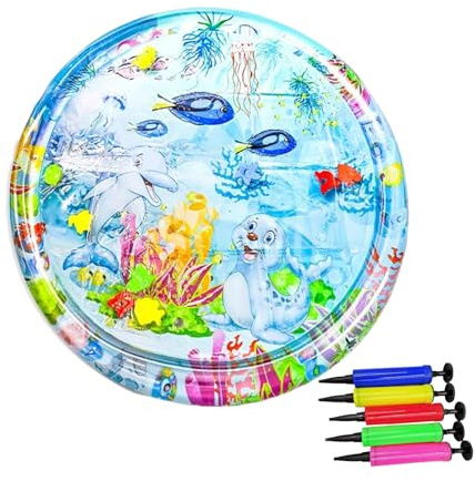 Katzen Wassermatte, Spielzeug Katze, Katzenbalkon, Katzenpool Mit Fischen Spielzeug Diameter 100cm, Tragbares Katzen Hundematte, Faltbar Wasserspielzeug, Für Katze Und Hunde Zum Spielen Verwendet