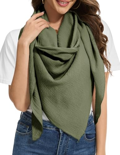 Bbonlinedress Schal Damen Baumwolltuch Halstuch elegant Dreieckstuch Multifunktionstuch Shawl Musselintuch 200 * 140 * 140cm Army Green