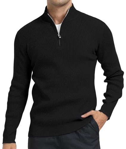 DAFENP Pull Homme Hiver Tricoté Zippé Maille avec Col Montant