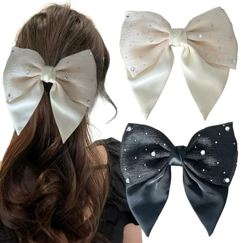 Ypkia 2 Stück Haarschleife Strass Damen Haarspangen mit Schleife Stoff Satin Haarschleifen Haarclips für Frauen Mädchen