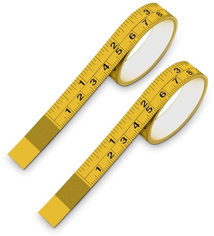 Lot de 2 mètres à ruban autocollants en acier - 1 m - Résistants à l'usure - Avec graduations impériales et métriques - Pour le travail du bois, le dessin technique - Mesure précise - Jaune