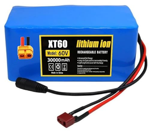 Batteria al Litio per Bicicletta Elettrica 16S2P Batteria Agli Ioni Litio per Bici Elettrica 60V 30Ah Pacco Batteria Agli Ioni Litio per Motore Scooter Elettrico 200W-1000W XT60 plug,60V 30Ah
