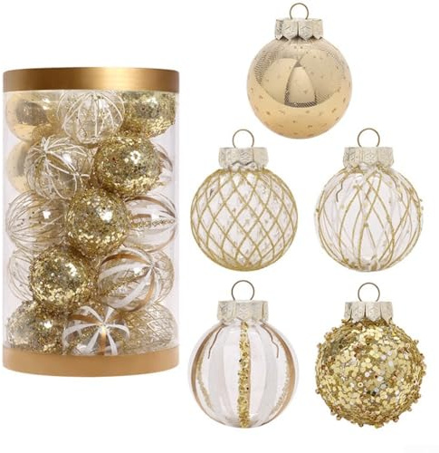 BlesConi Palline decorative per albero di Natale, 6 cm, con glitter, per feste di nozze, 25 pezzi (oro bianco)