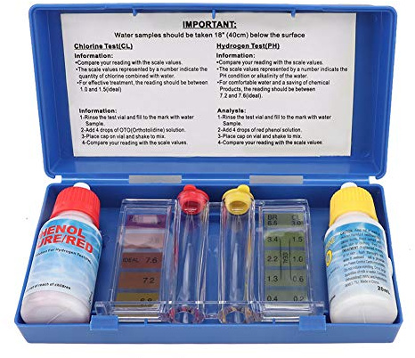 Ejoyous Pool PH Test Kit Klor Test Kit Vatten Test Kit för Pool med Lagringslåda Snabbresultat med Pooltestare och Flytande Reagens