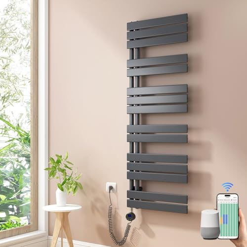 Heilmetz Badheizkörper Elektrisch Smart WiFi Handtuchheizkörper Elektrisch mit Thermostat mit Timer-Funktion Heizkörper Badezimmer Anthrazit Badheizkörper 50x138.5cm