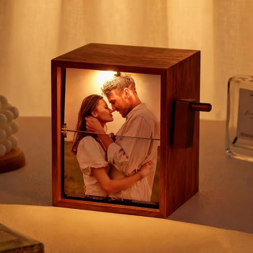 Personalisierter Foto Flipbook Rahmen mit Licht - Handkurbel Fotoalbum Flipbook - Animationsmaschine Mechanisches Flipbook-Box - Geschenk für Männer, Frauen, Paare, Weihnachten (8/16 Fotos)