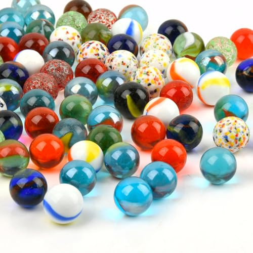 80 Piccole Biglie di Vetro, Balance Glass Marbles Biglie Colorate per Bambini(occhio di gatto, classiche, monocolore, edizione sesamo), 16 mm, per Giochi e Decorazioni e progetti fai da te