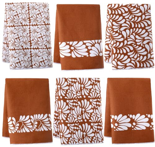 Macarrie 6 Pcs Mexican Kitchen Towel 18 x 26 Inches Talavera Hand Towel Dishtowel Mexican Kitchen Bathroom Accessories Absorbent Floral Drying Cloth Cielito Lindo Boho Spain Party Holiday Decor