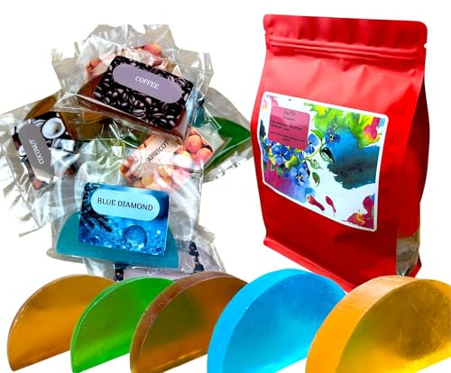 Jabones artesanales – jabon glicerina - jabón de manos – 5 aromas: café, citronela, coco, Blue Diamond, albaricoque – set de viaje y para invitados – pack regalo mujer – Lu.Flo (10 pieces)