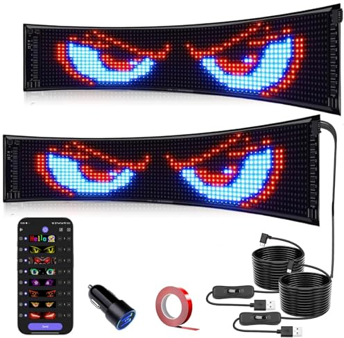 Programmierbarer Flex Display, Devil Eyes, Grolβer DIY DynamischeLED, LED anzeigetafel, Led laufschrift programmierbar.furTagesdekoration/Ladenwerbeanzeige (2PCS 12×47cm)