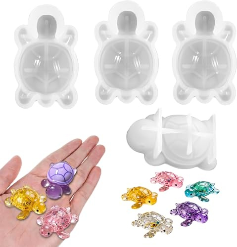 HXJFGDM Lot de 4 mini moules en silicone en forme de tortue, mignons, en silicone souple, pour maison de poupée miniature, bijoux en résine, savon, bougies et décoration