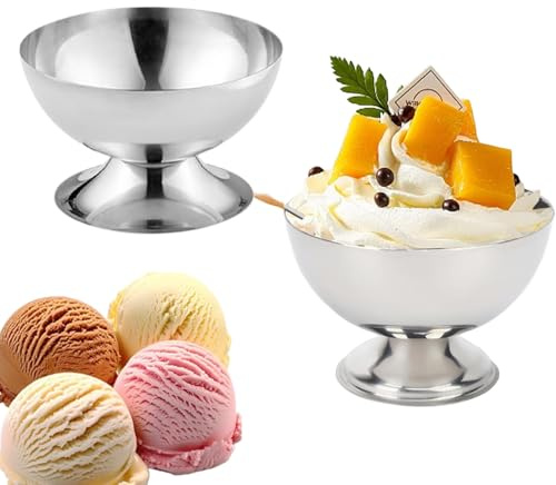 Bssowe 2 st återanvändbara desserter i rostfritt stål, glasskopp i rostfritt stål, glasskoppar i stål, glasskopp, rostfritt stål för glass och yoghurt