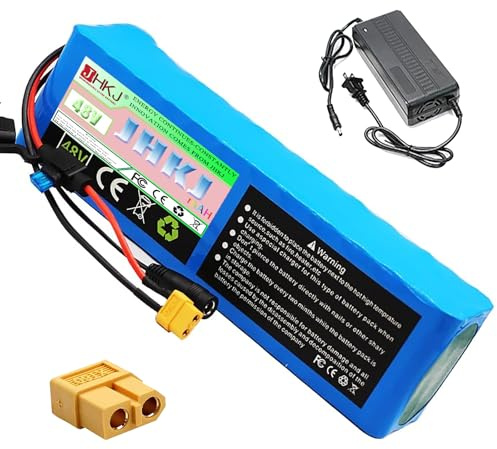 JHKJ Batterie au Lithium 48 V 12 Ah, 14 Ah, 20 Ah ou 25 Ah en PVC pour Kits Moteur 550 W-1200 W. Batterie de Remplacement 48 Volts avec Chargeur CC et BMS.,48v14ah