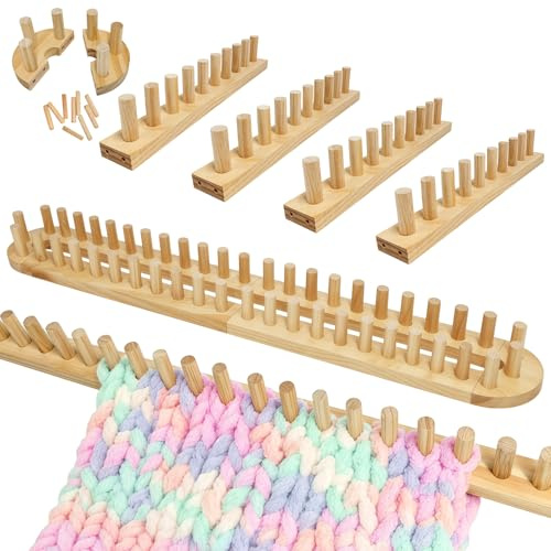 Garqitwan Strickrahmen Set für Chunky Wolle, 6 Stück Holz Knitting Loom, 40–160cm Verstellbar Strickwebstuhl für Anfänger, DIY Handwerk Strickbrett für Stricken Schals, Pullover, Decken